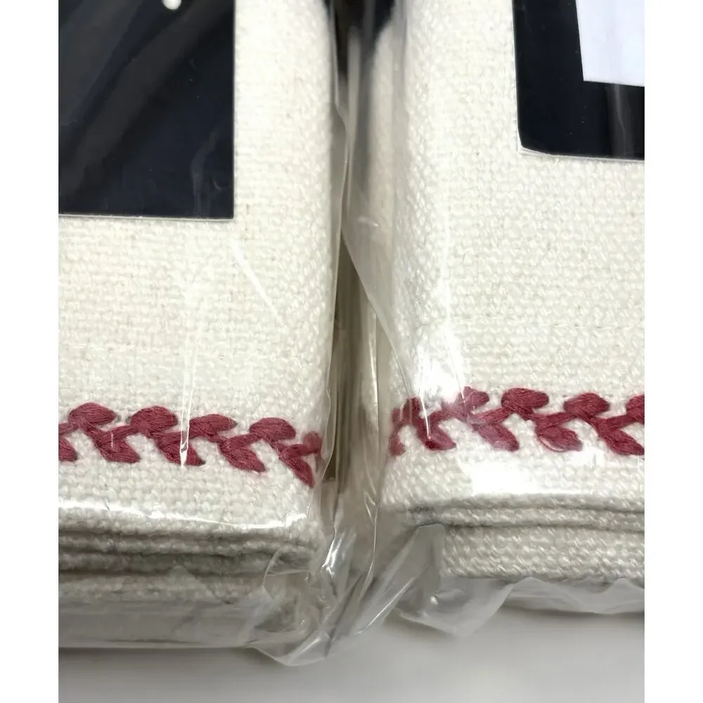 Ralph Lauren Annie Leaf Stitch Red Euro Shams Set of 2 Cream Natural Red NWT